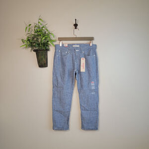 NEW Levi's 27 Boyfriend Jeans Pants Linen Blend Crop Lightweight Chambray Blue